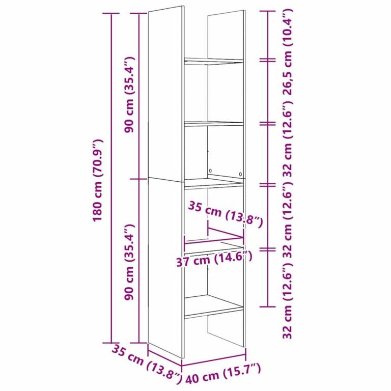 vidaXL Knygų spinta 5 lygių 40 x 35 x 180 cm Apdirbta mediena – produkto nuotrauka 10