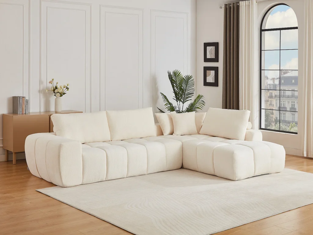 Kampinė sofa LAVEZO – smėlio spalva